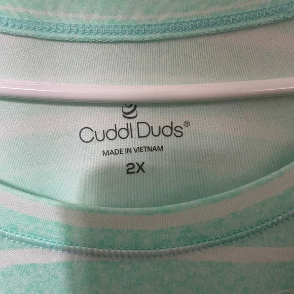 Cuddl Duds Womens 2X Pajama Set Mint Green White Striped Top Pants Loungewear - Picture 3 of 7